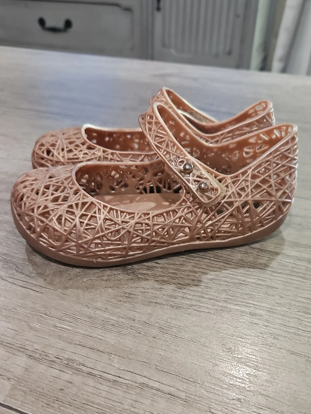Mini Melissa Girl's Campana Papel Glitter Cutout Mary Jane Shoes size 7
